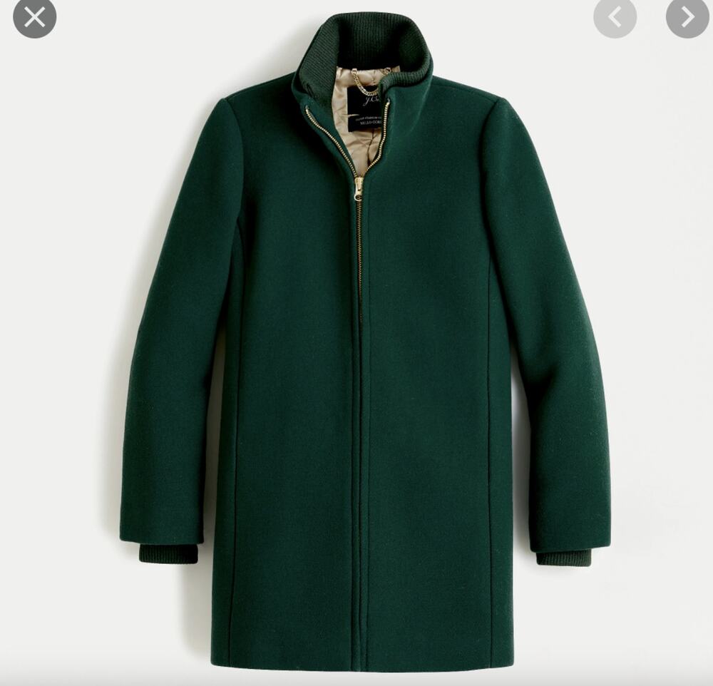 J. Crew Lodge Coat Italian Stadium Cloth Wool Nello Gori Forest Green 00 $365